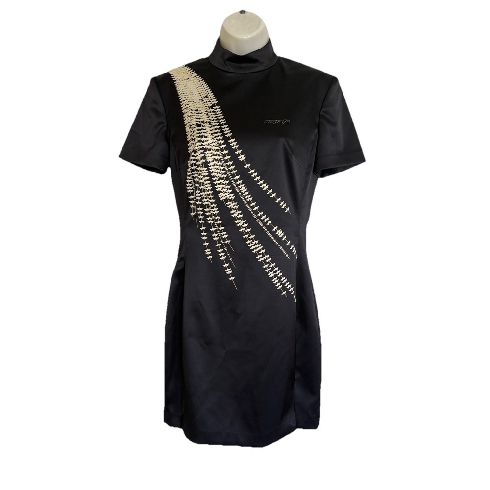 NEW Hyein Seo Printed Mini Dress Black Short Sleeve Women's 0